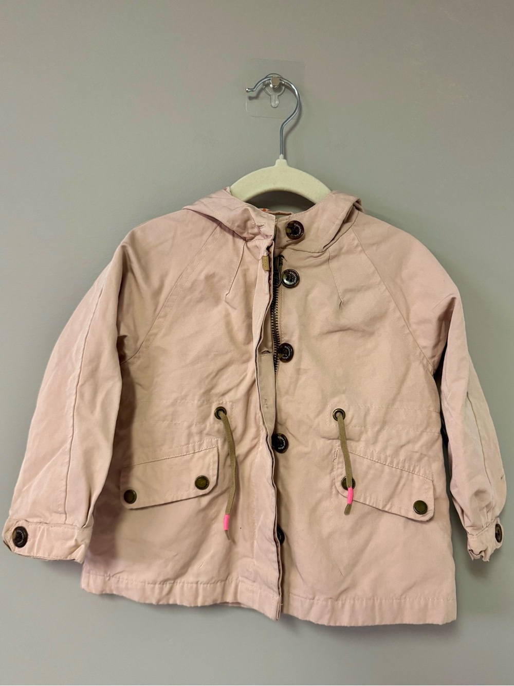 Zara Girls Hooded Cotton Jacket in Light Pink